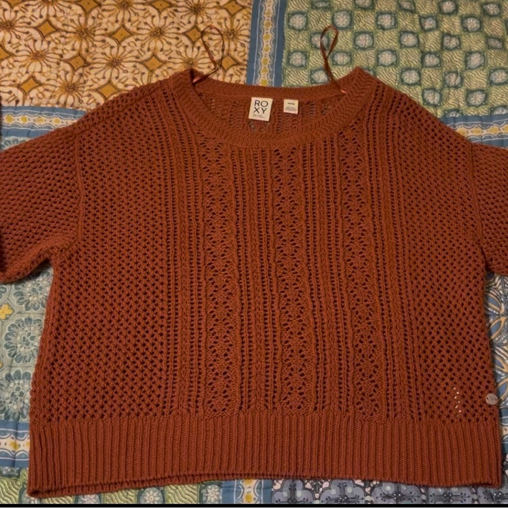 Roxy crochet sweater, small, color rust, used but babied!